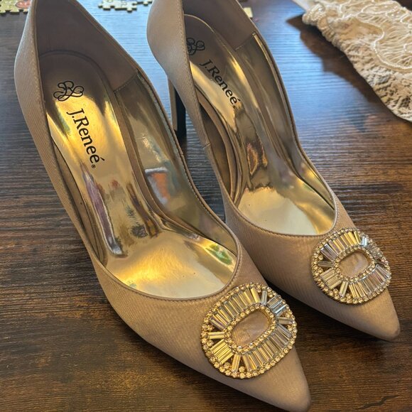 Upcycled One of a Kind Bridal White Ivory Beaded Lace Wedding Heels - Picture 6 of 6